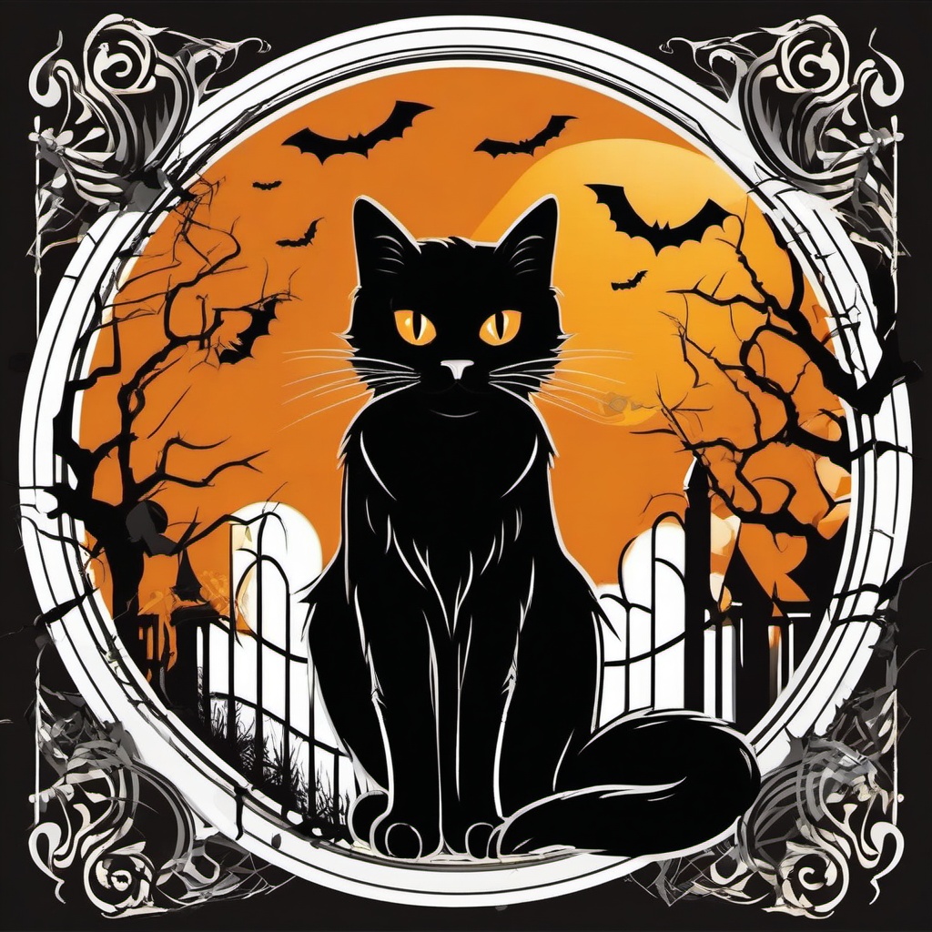 Clipart of Black Cat,Designing a spooky Halloween poster with clipart of black cat  simple, 2d flat