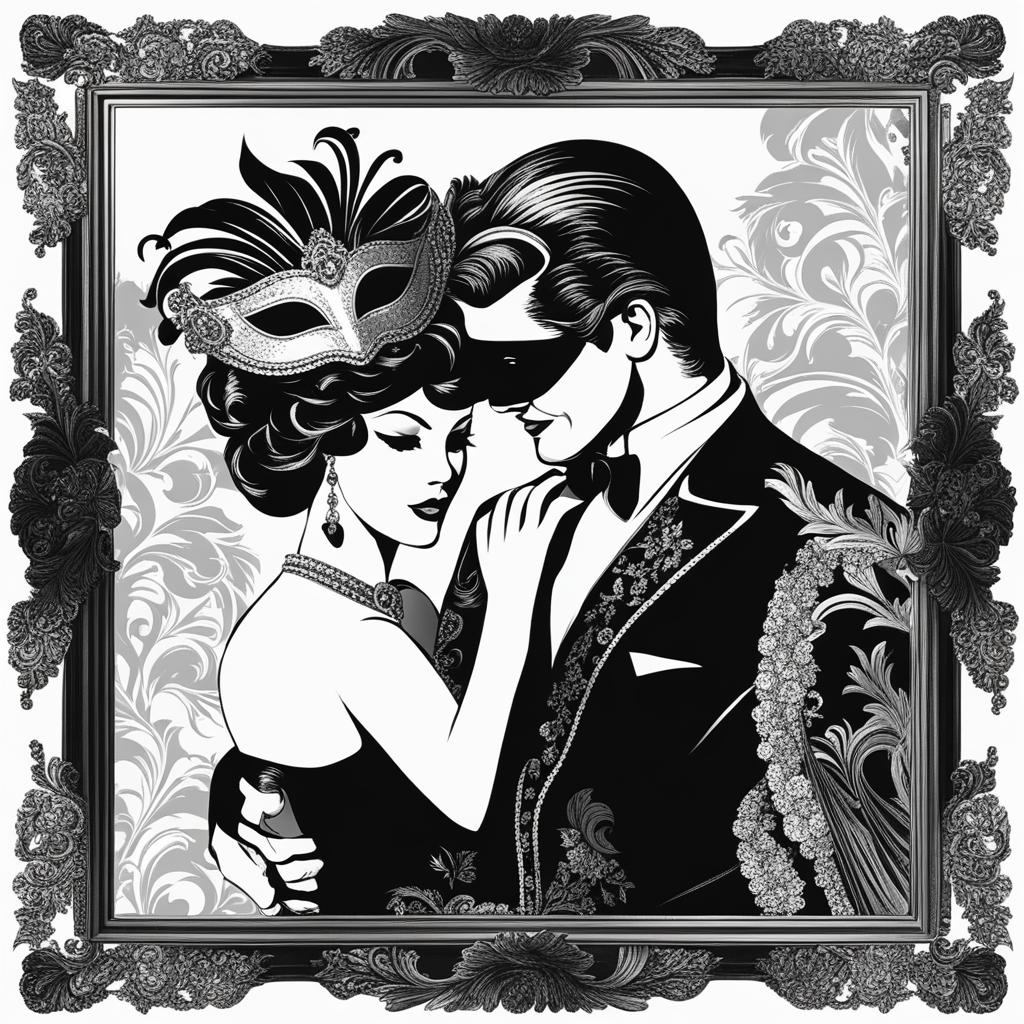 clip art black and white - vintage clip art pieces staging a lively black and white masquerade ball 