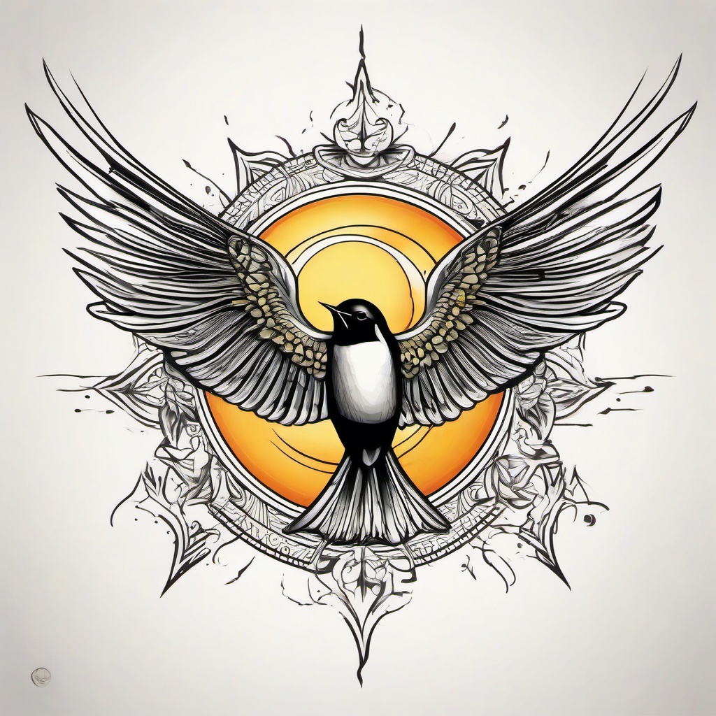 Swallow and sun  ,tattoo design, white background