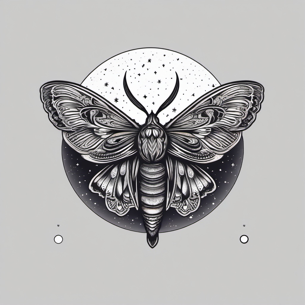 moth and moon tattoo  simple vector color tattoo, minimal, white background