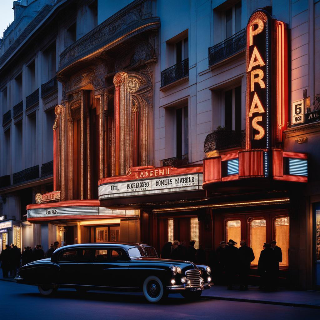 art deco theaters, with glamorous marquee signs, light up the vibrant nightlife of paris, france. 