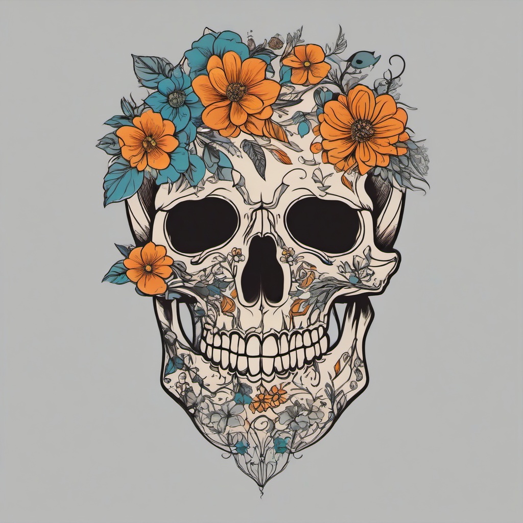 flower skeleton tattoo  simple vector color tattoo