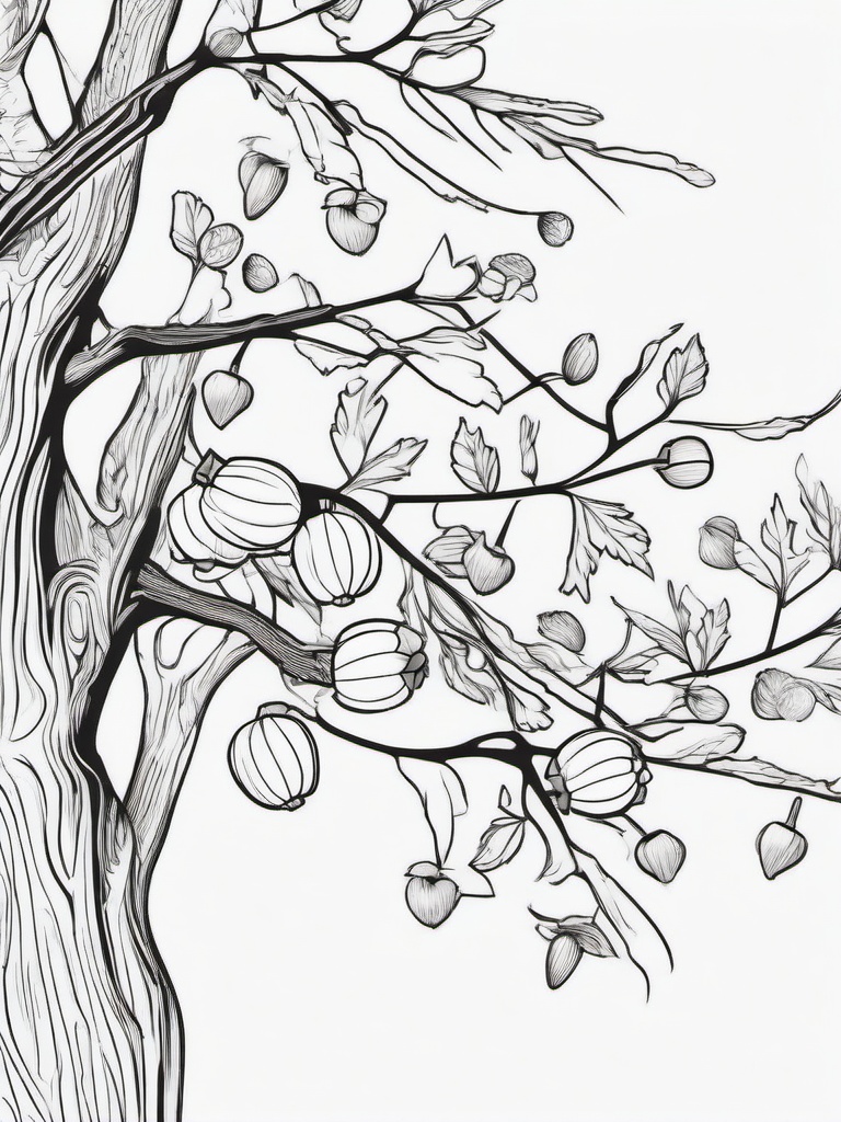 Acorn Coloring Pages - Nuts Dropping from Oak Trees  minimal black outline printable sheet, coloring page