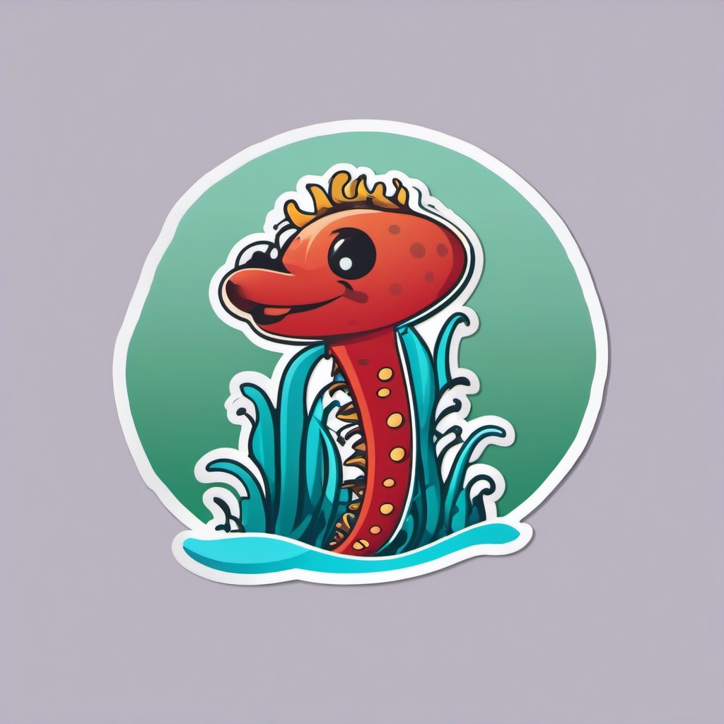 Singing Sea Cucumber sticker- Underwater Crooner , sticker vector art, minimalist design