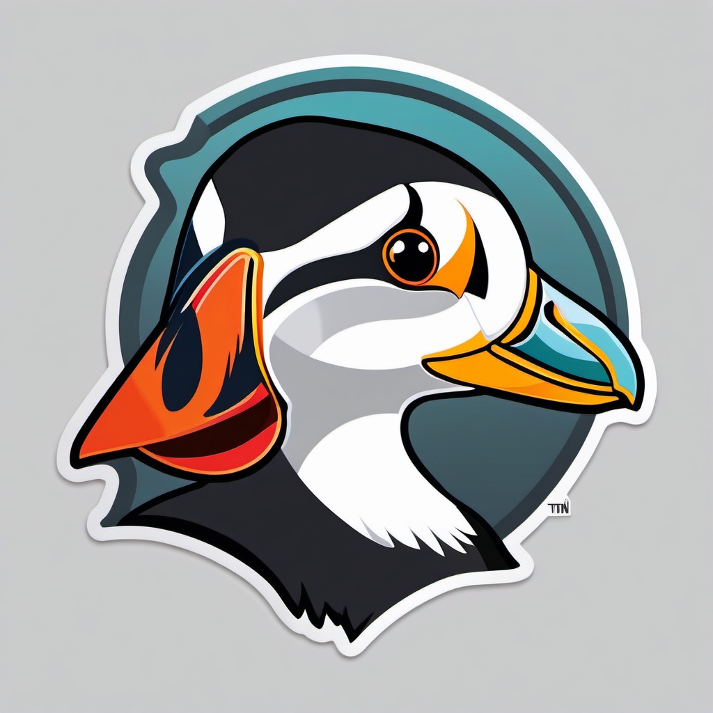 Atlantic Puffin Sticker - A charming Atlantic puffin with a colorful beak, ,vector color sticker art,minimal