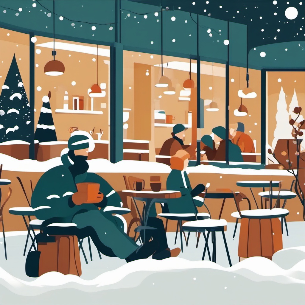 Winter Coffee clipart - Enjoying coffee in a winter cafe, ,vector color clipart,minimal