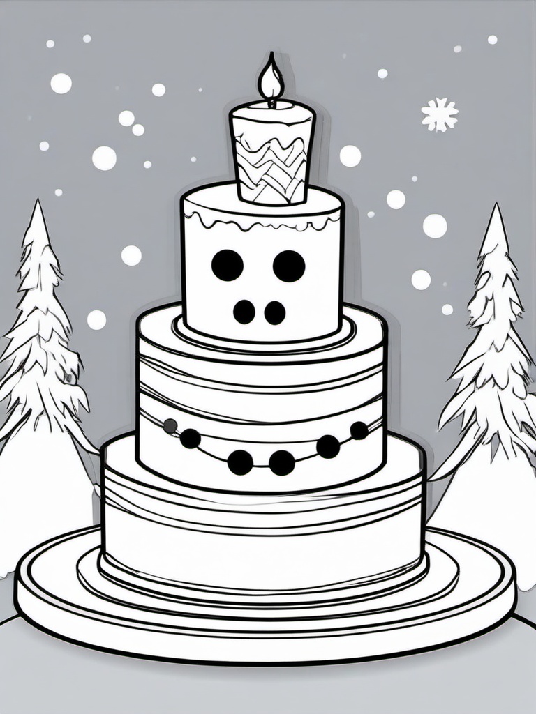 Cake Coloring Pages - Snowman cake for winter celebrations  simple coloring pages