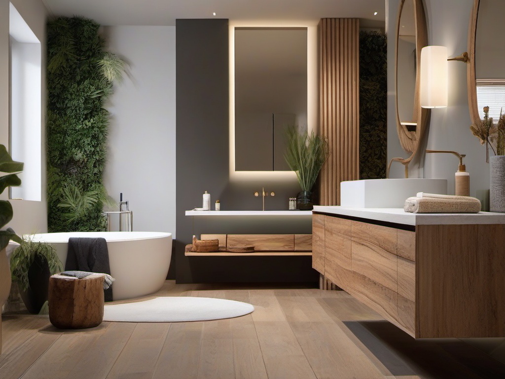 Organic Modern small bathroom highlights natural materials, soothing colors, and simple designs for a calming environment that encourages relaxation.  