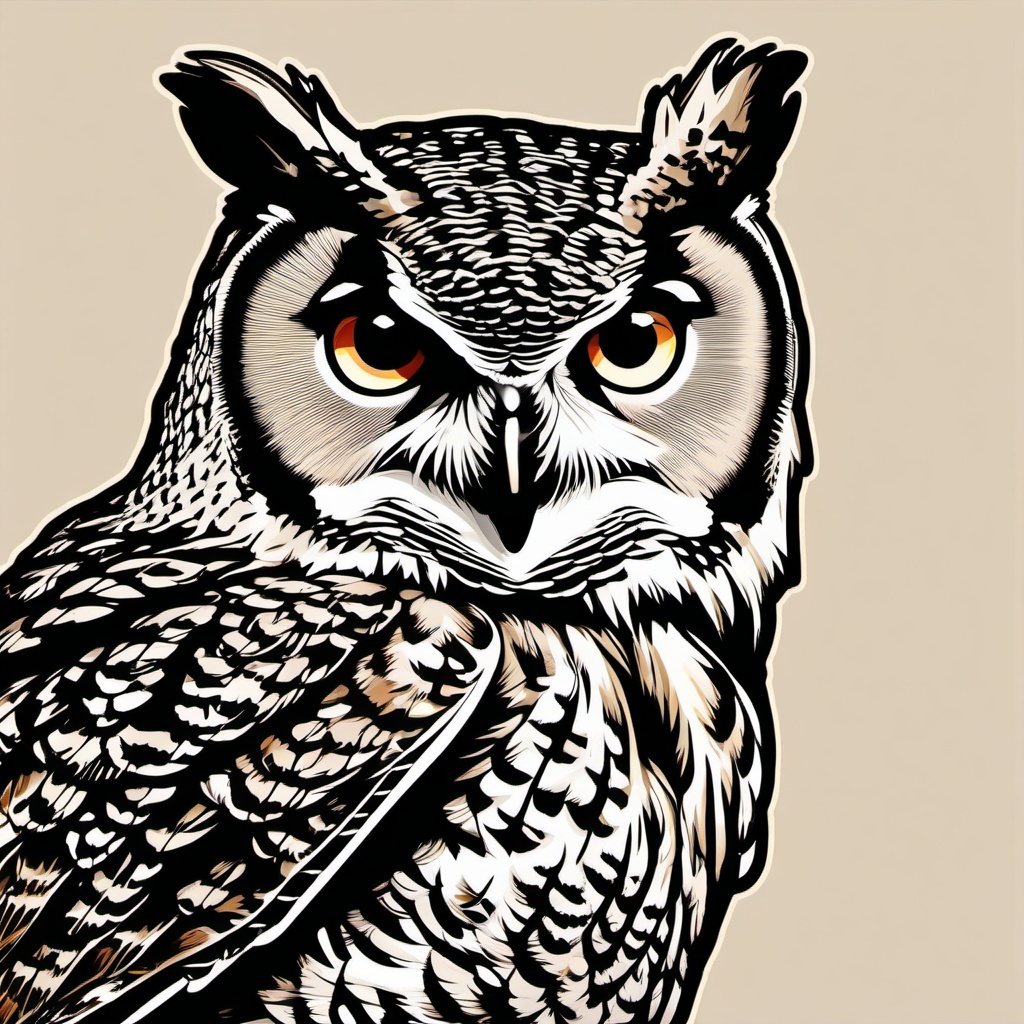 Great Horned Owl Sticker - A great horned owl with distinctive tufts of feathers, ,vector color sticker art,minimal