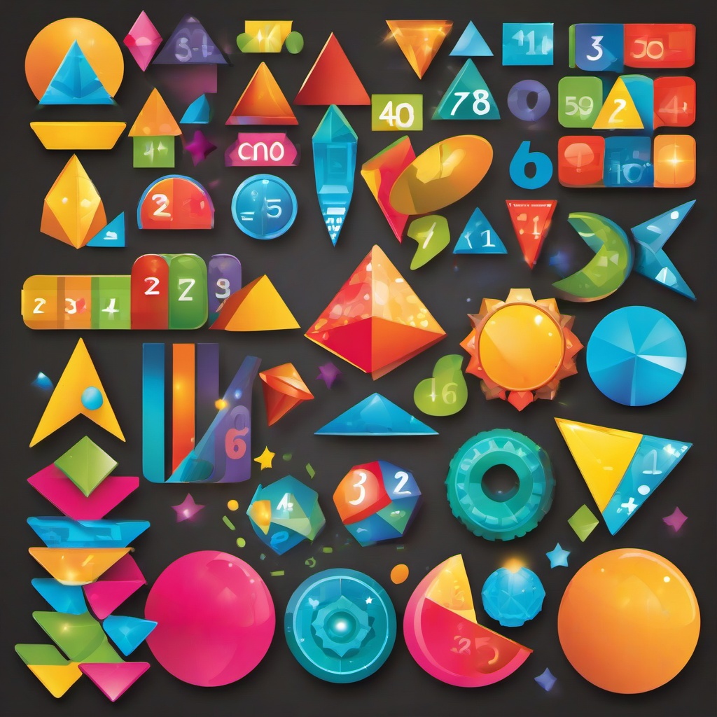 Math clipart - numbers and shapes in a colorful design  