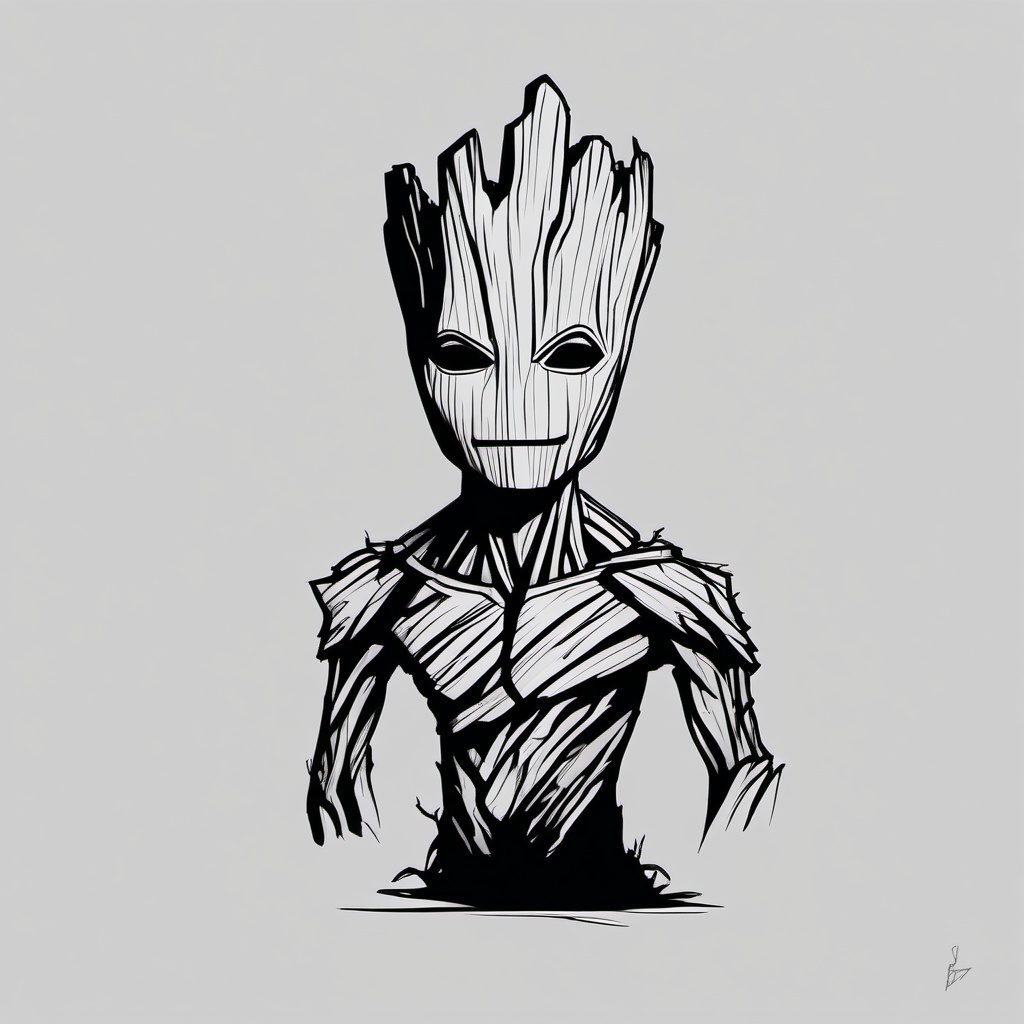 sketch of groot  minimal rough sketch scribbles,doodles,black and white