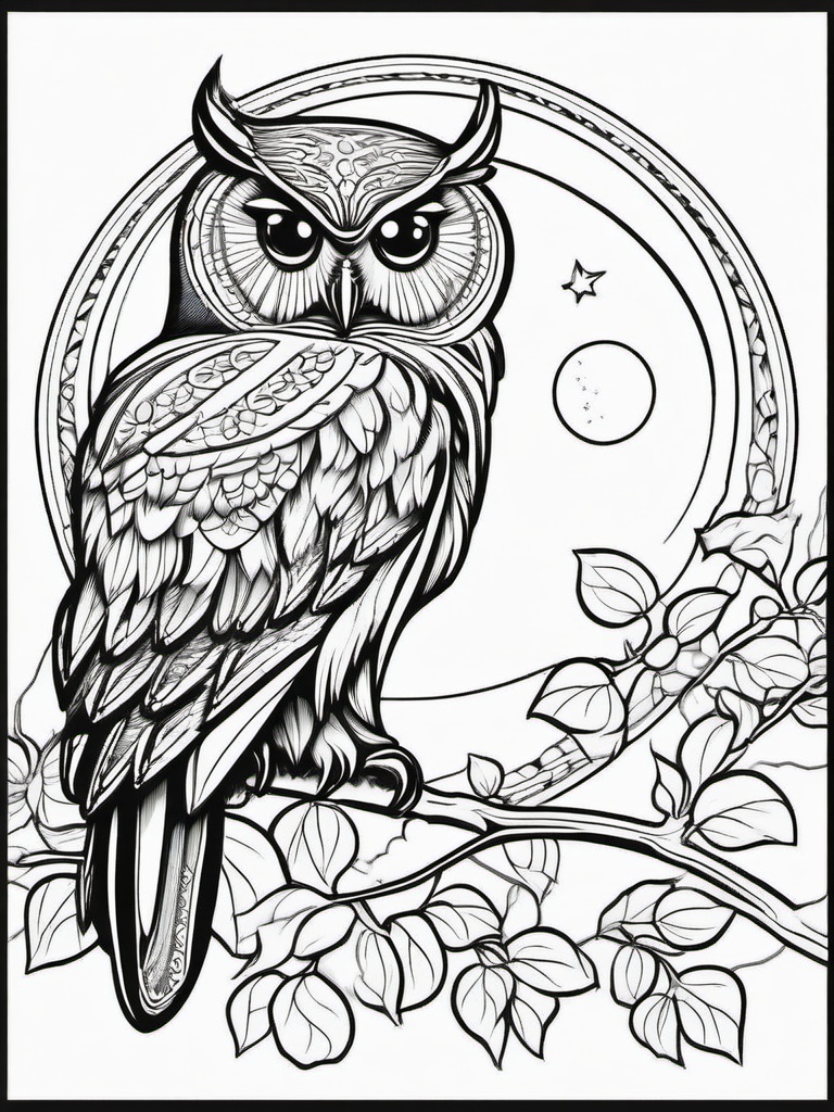 Owl Coloring Pages - Owl on a moon  simple coloring pages