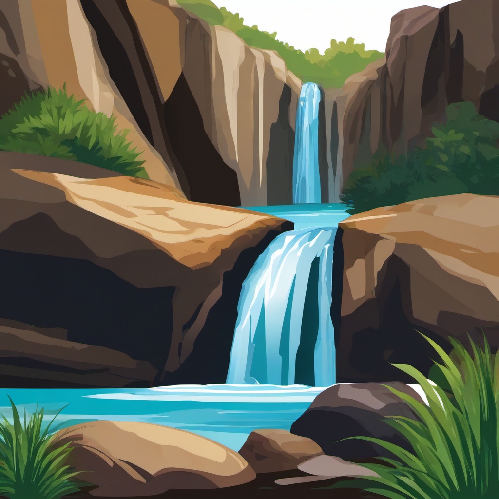 Water clipart - waterfall cascading down rocks  