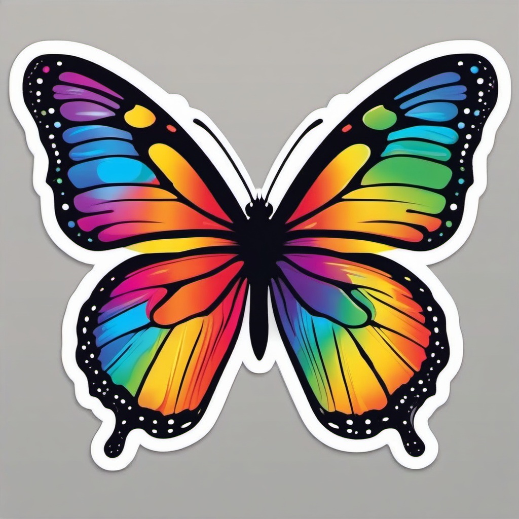 Butterfly and Rainbow Sticker - Butterfly near a vibrant rainbow, ,vector color sticker art,minimal