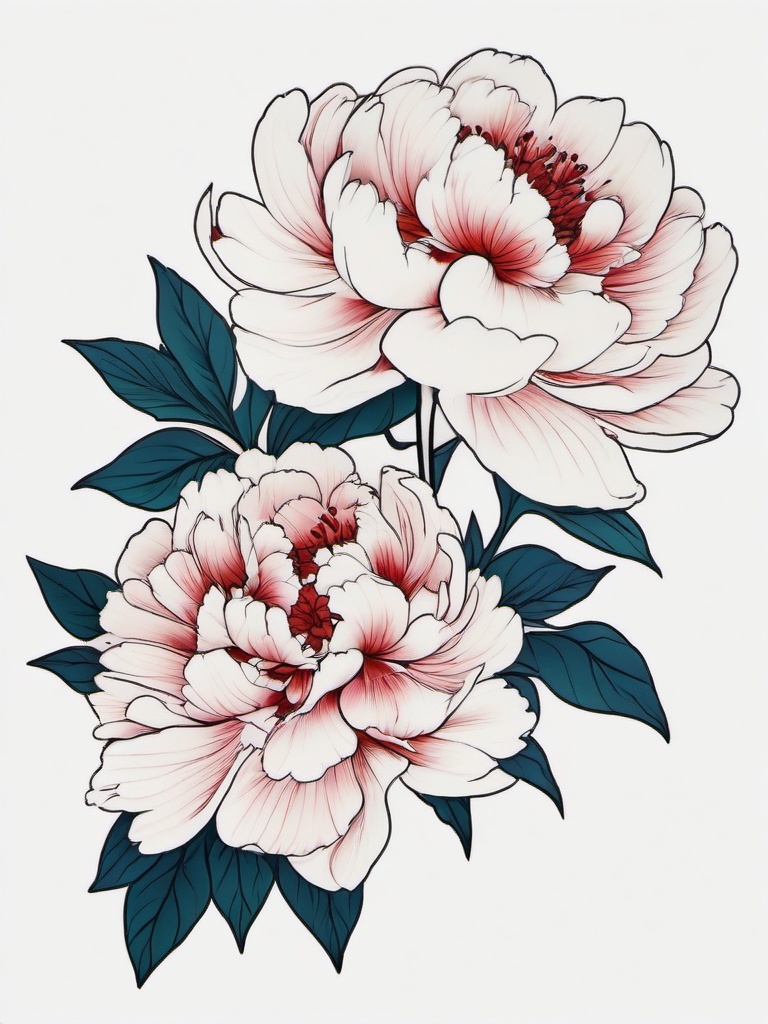 Japanese Peonies Tattoo - Japanese peonies tattoo design.  simple color tattoo,white background,minimal