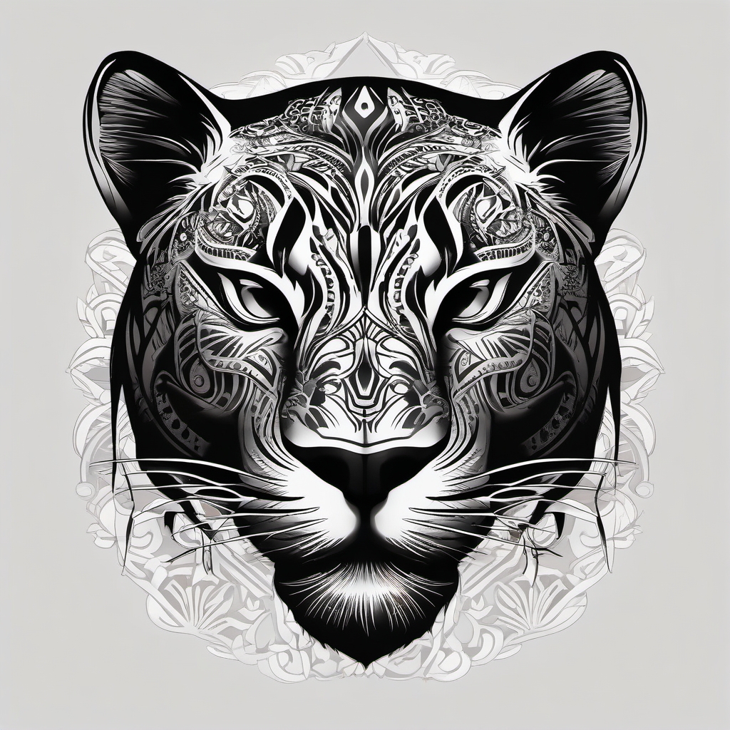 Sleek black panther tattoo. Elegance in the shadows.  color tattoo, white background