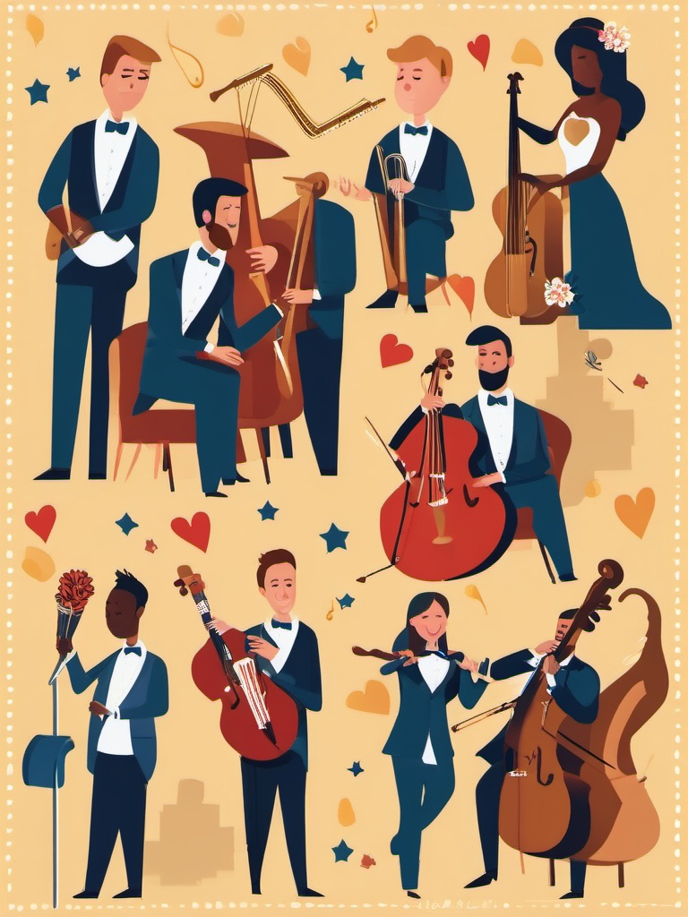 Wedding Music clipart - Musicians at the wedding, ,vector color clipart,minimal