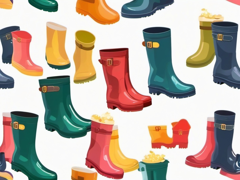 Rain boots with puddles clipart.  vector style illustration, white background