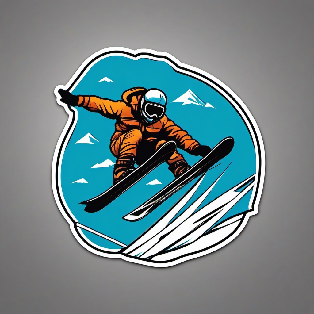 Snowboarding Powder Sticker - Freeride snow adventure, ,vector color sticker art,minimal