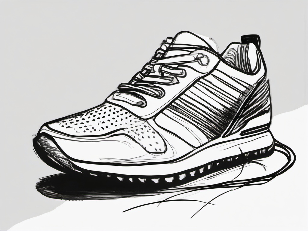 drawing of a shoe with laces  minimal rough sketch scribbles,doodles,black and white