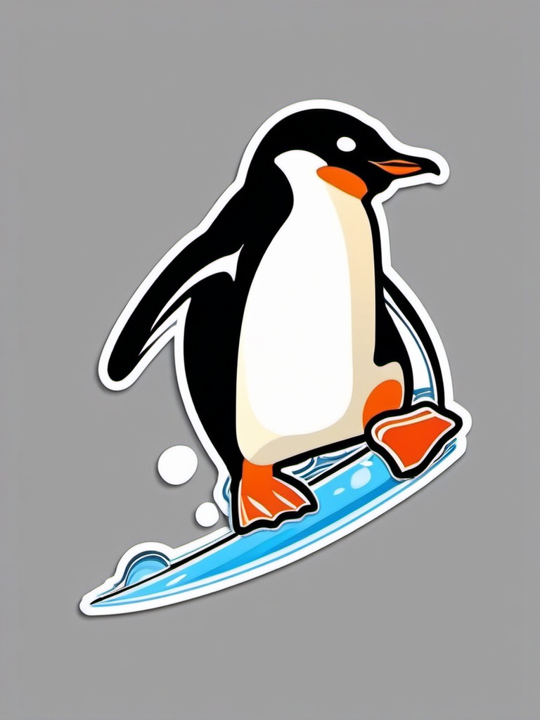 Penguin Sticker - A playful penguin sliding on ice, ,vector color sticker art,minimal