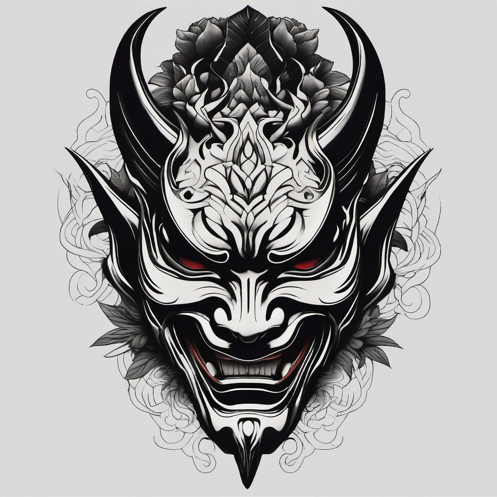 black hannya mask tattoo  simple color tattoo,white background,minimal