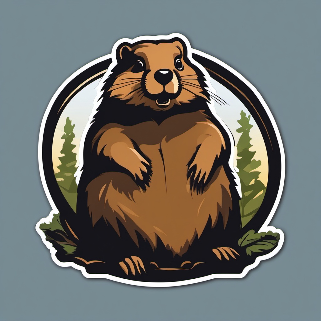 Groundhog Day sticker- Shadow Seeking Groundhog, , sticker vector art, minimalist design