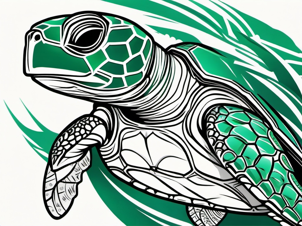 Hawaiian Green Sea Turtle Tattoos - Pay homage to Hawaiian culture with a green sea turtle tattoo, capturing the spirit of the islands and their connection to these marine creatures.  simple color tattoo,minimal vector art,white background