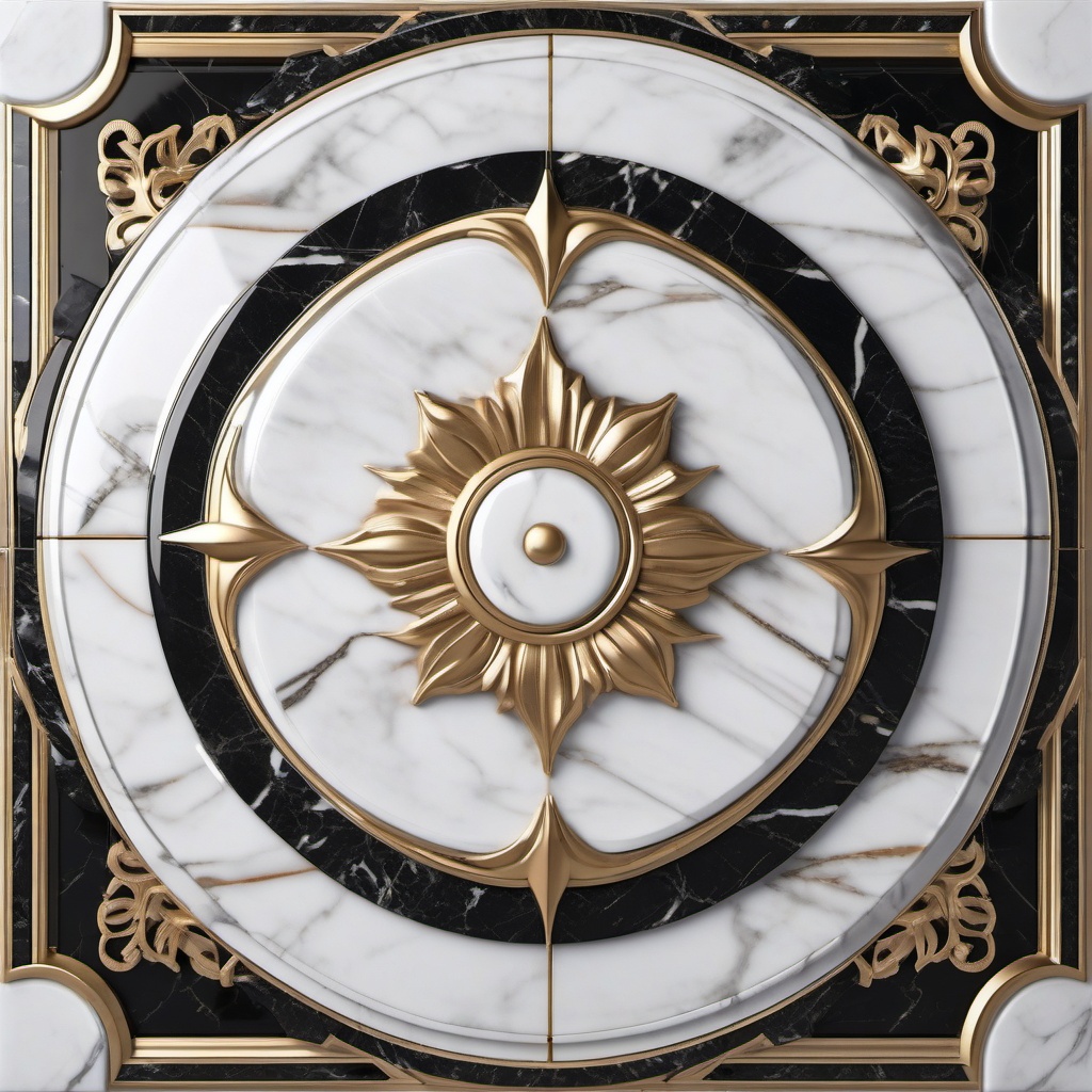 Marble and porcelain medallion tile composition top view, product photoshoot realistic background, hyper detail, high resolution