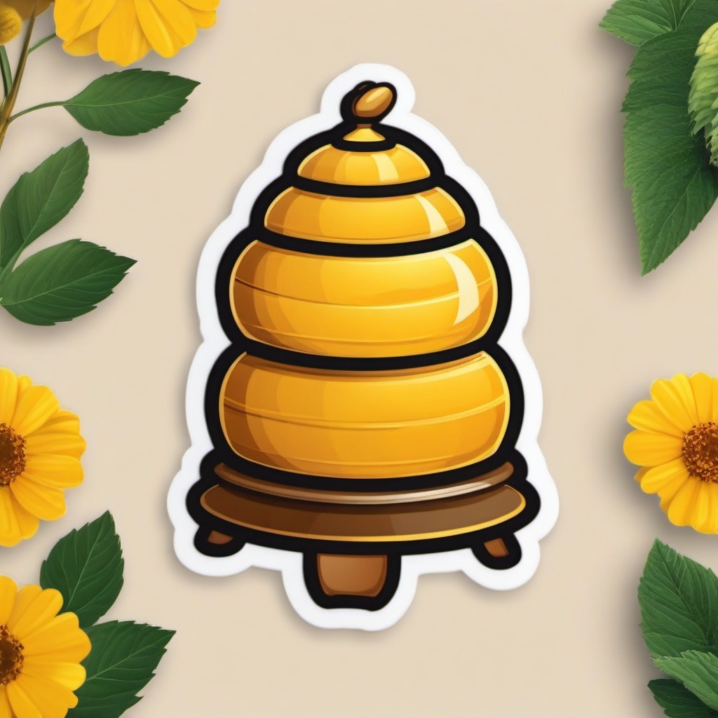 Beehive and Honey Pot Emoji Sticker - Nature's sweet collaboration with bees, , sticker vector art, minimalist design