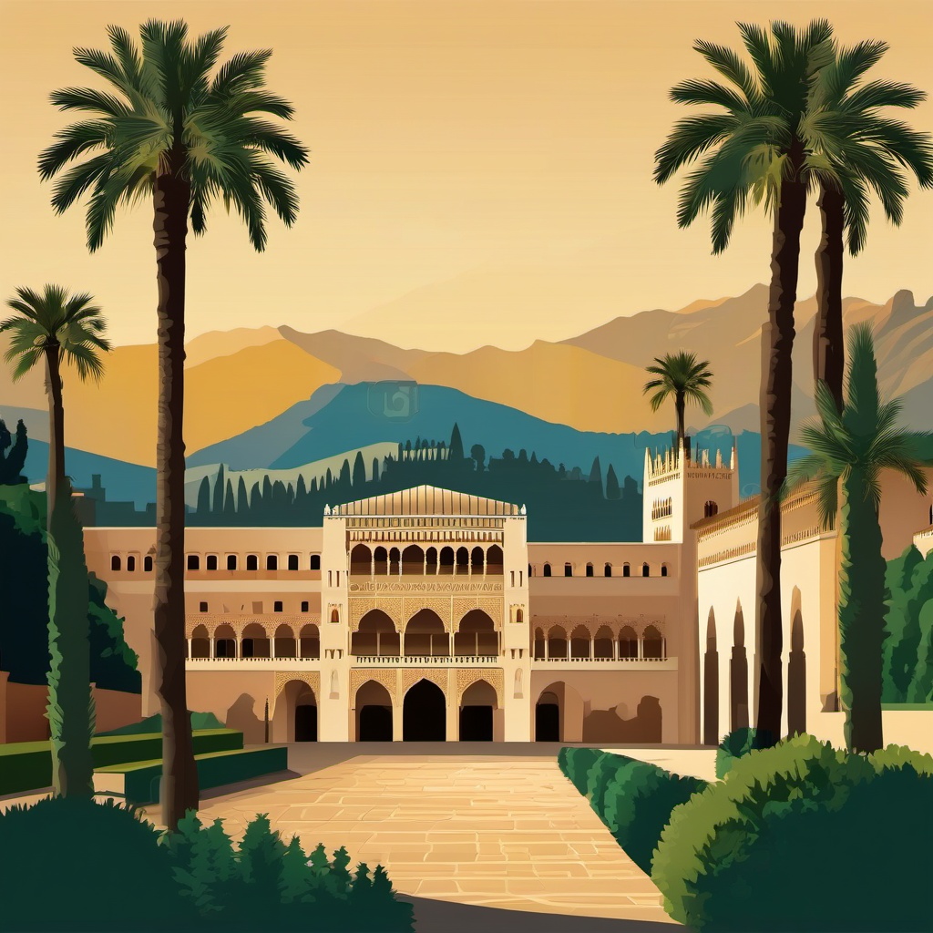 The Alhambra clipart - Historic palace and fortress complex in Spain, ,color clipart vector style