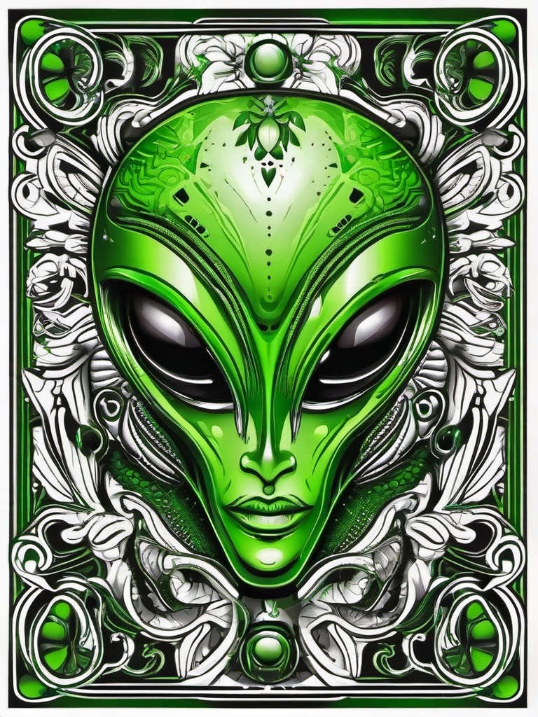 Green Alien Tattoo - Express your love for the extraterrestrial in a vibrant green alien tattoo.  simple color tattoo,vector style,white background