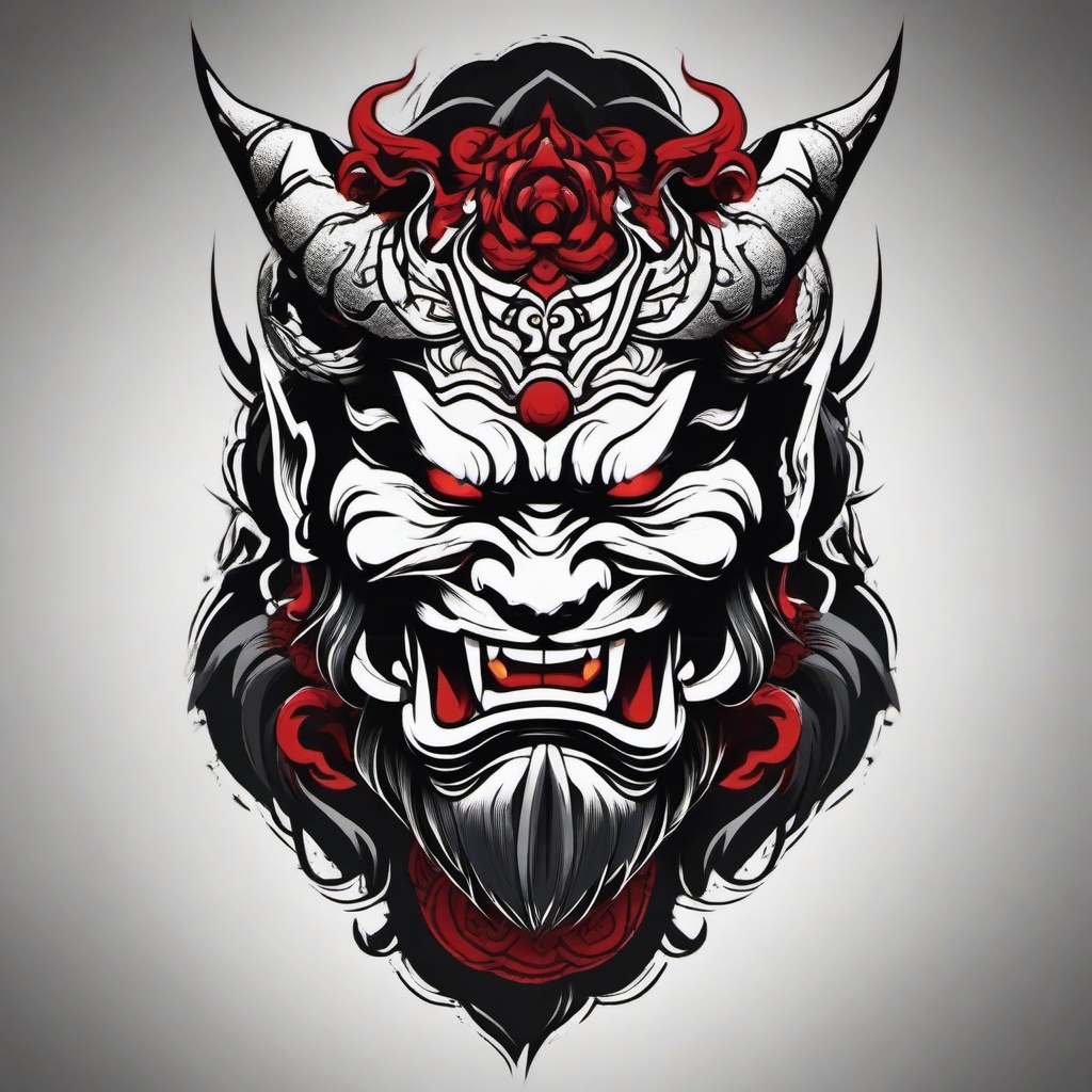 Oni Tattoo Yakuza - Yakuza-inspired tattoo featuring the fearsome Oni.  simple color tattoo,white background,minimal