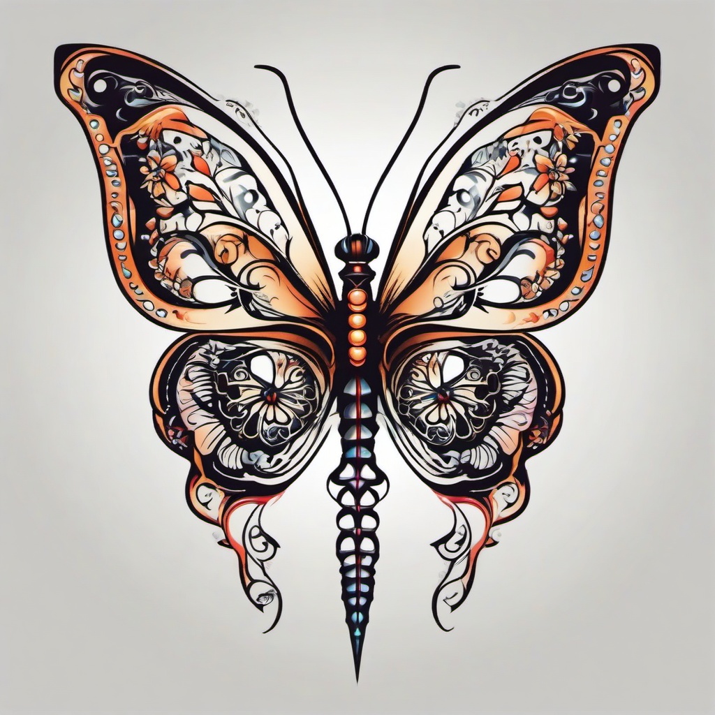 butterfly skeleton tattoo  simple vector color tattoo