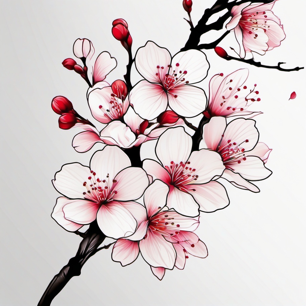 Cherry Blossom Tattoo Design - Tattoo design specifically focused on cherry blossoms.  simple color tattoo,minimalist,white background