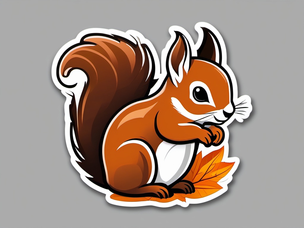 Squirrel in Autumn Forest Emoji Sticker - Foraging amidst fall's vibrant foliage, , sticker vector art, minimalist design