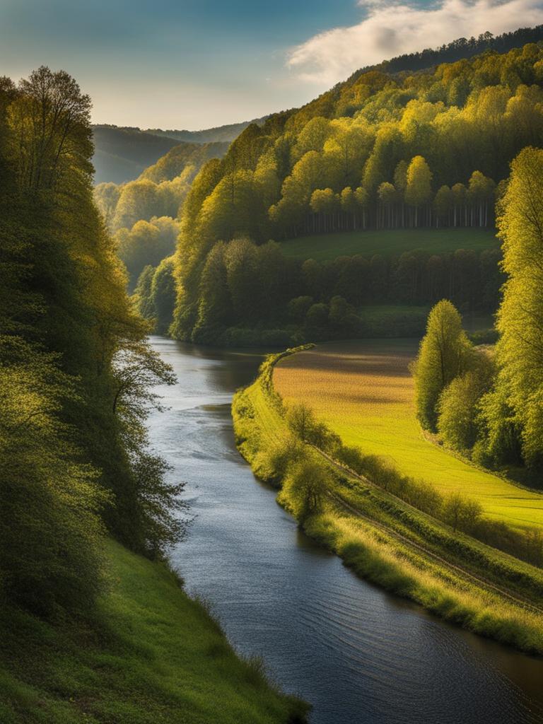 forgotten charms of the ardennes - illustrate the forgotten charms of the ardennes region, with rolling hills, dense forests, and tranquil rivers. 