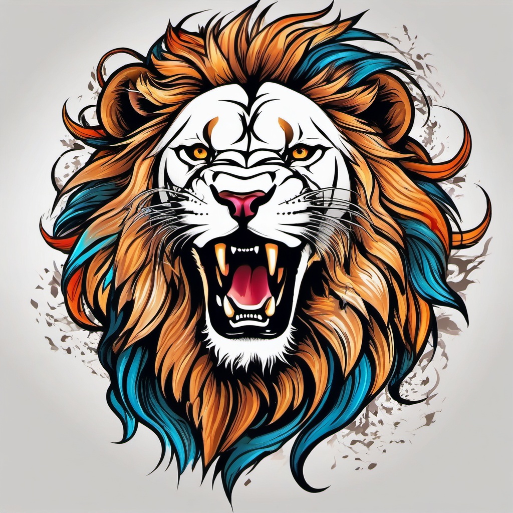 Lion roaring tattoo, Tattoos depicting roaring lions in moments of fierce intensity. , color tattoo designs, white clean background