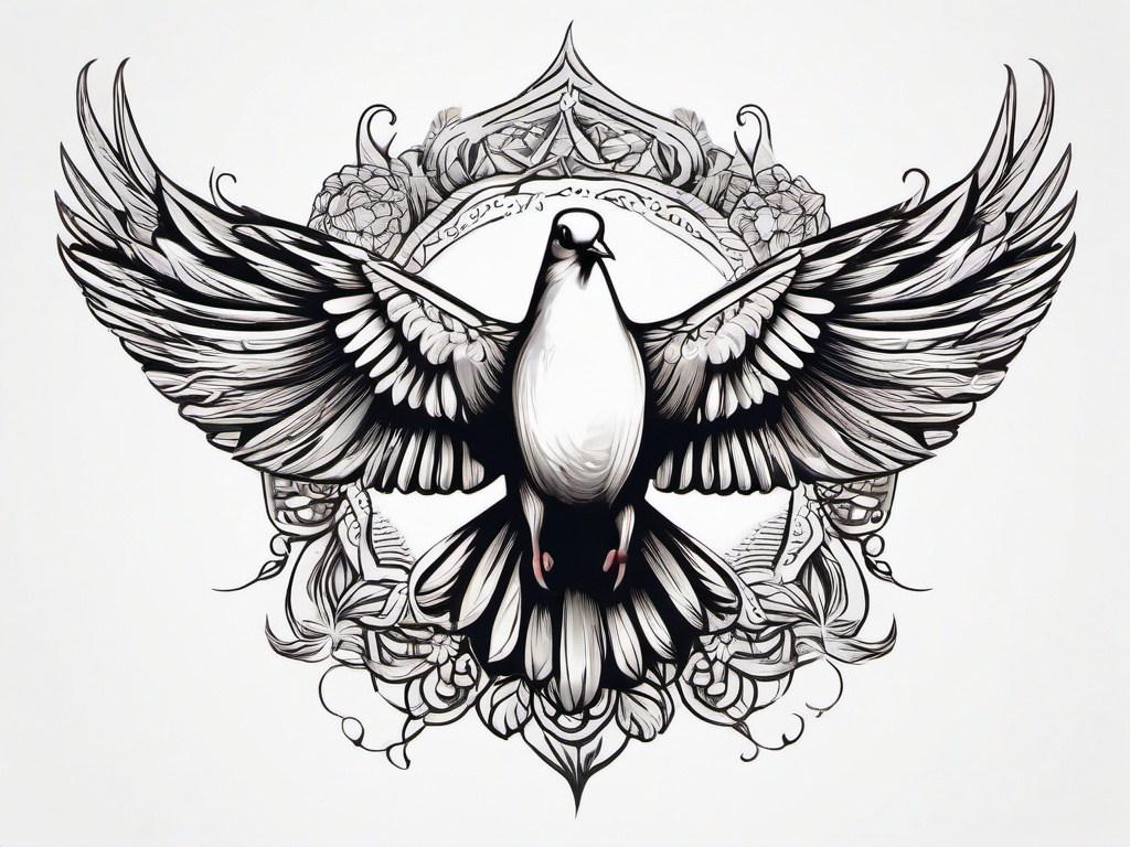 Dove Tattoo Drawing-Beautiful and artistic drawing of a tattoo featuring a dove, showcasing creativity and symbolism.  simple color tattoo,white background