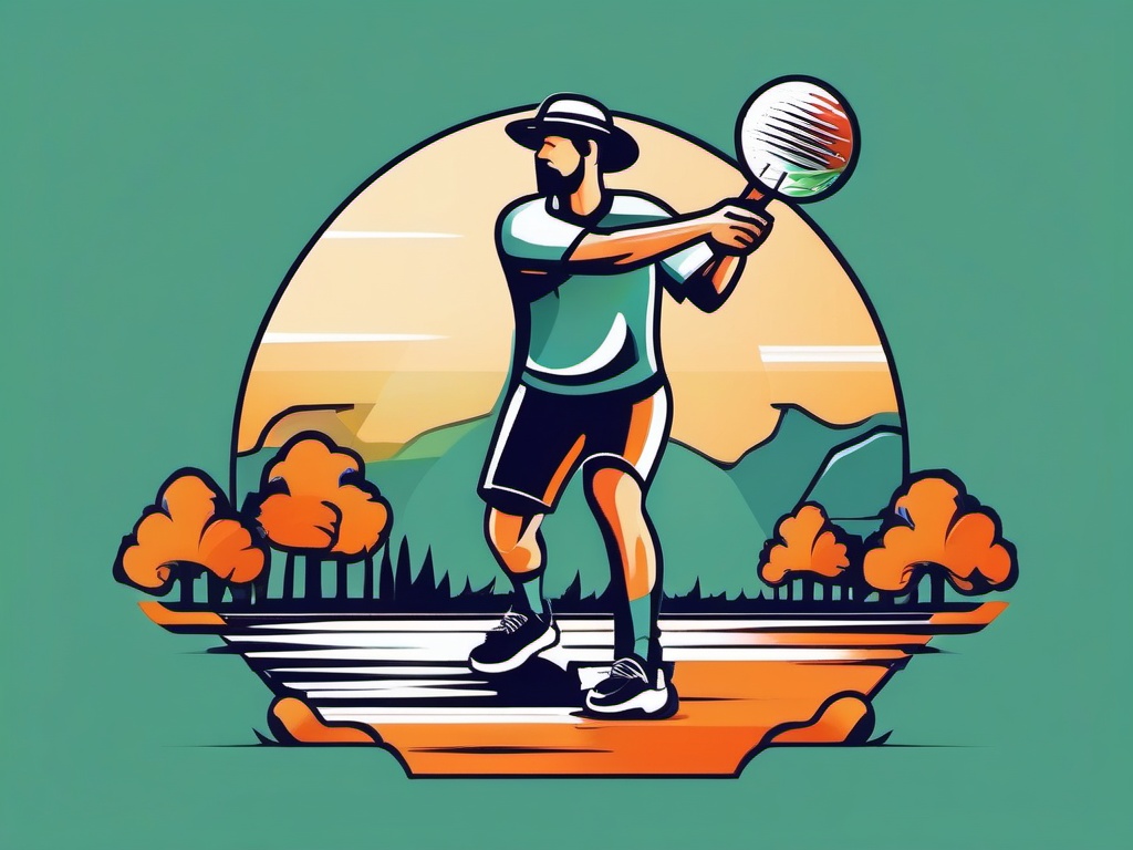 Disc Golf Clipart - A disc golfer aiming for the target.  color vector clipart, minimal style