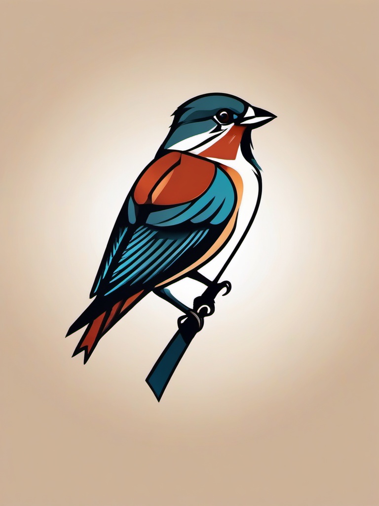 classic sparrow tattoo  minimalist color tattoo, vector