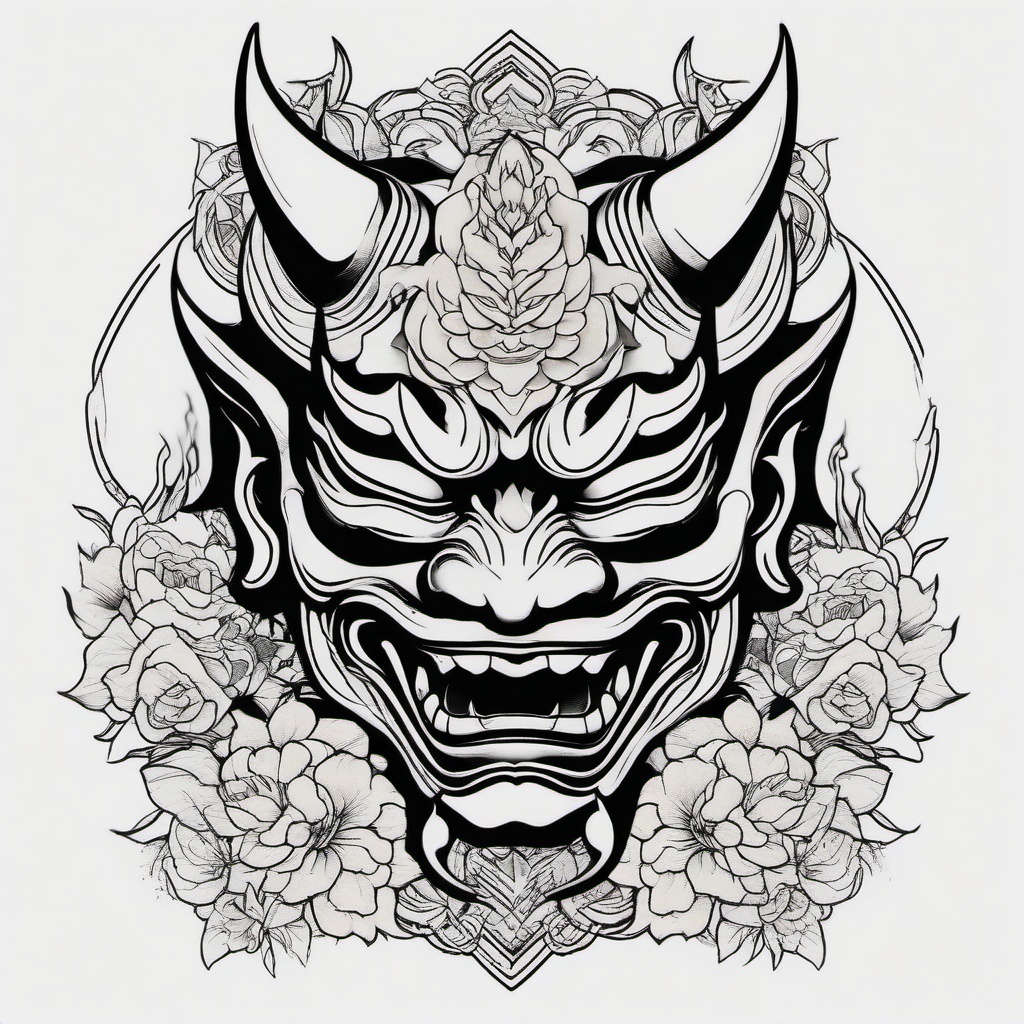 hannya mask tattoo black and white  simple color tattoo,white background,minimal