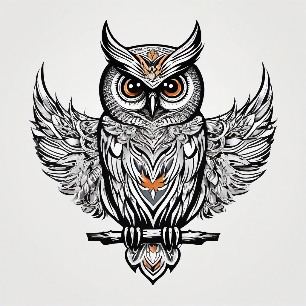 An Owl Tattoo - Keep it simple yet impactful with a straightforward and symbolic owl tattoo.  simple color tattoo,vector style,white background