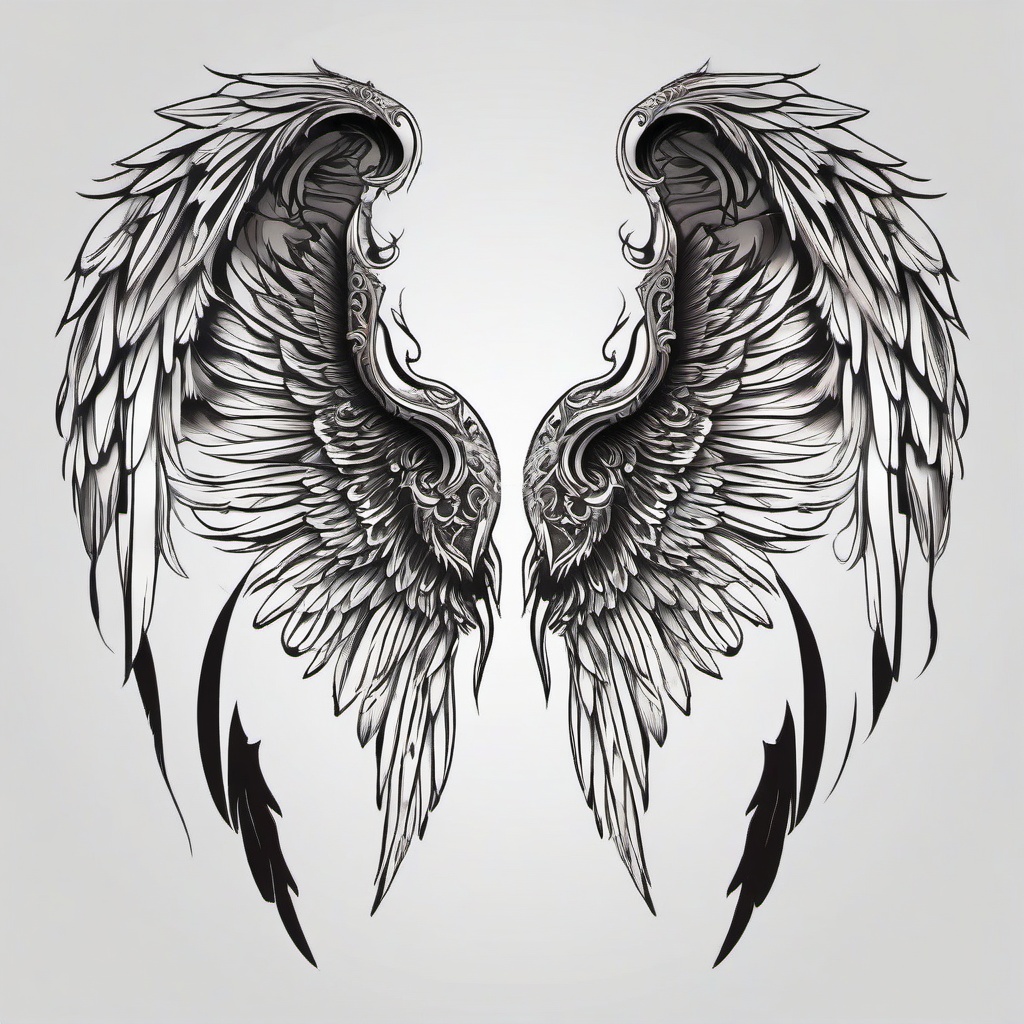 Angel Wing and Demon Wing Tattoo-Intricate and symbolic tattoo featuring both angel and demon wings, capturing themes of balance and contrast.  simple color tattoo,white background