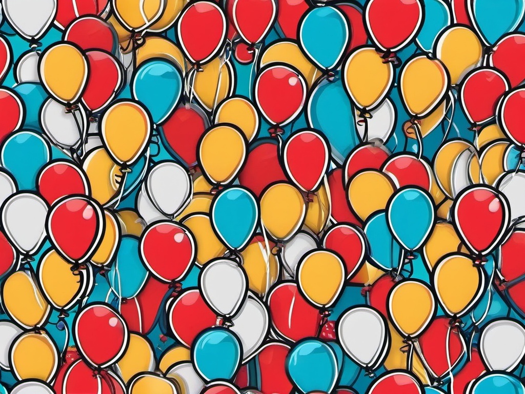 Balloon Release Sticker - Releasing a bunch of festive balloons, ,vector color sticker art,minimal