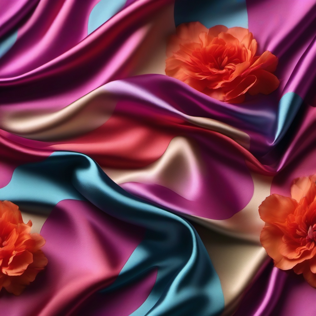 silk cloth  with creases and flower petals strewn over, top view multicoloured, photo realistic, hyper detail, high resolution