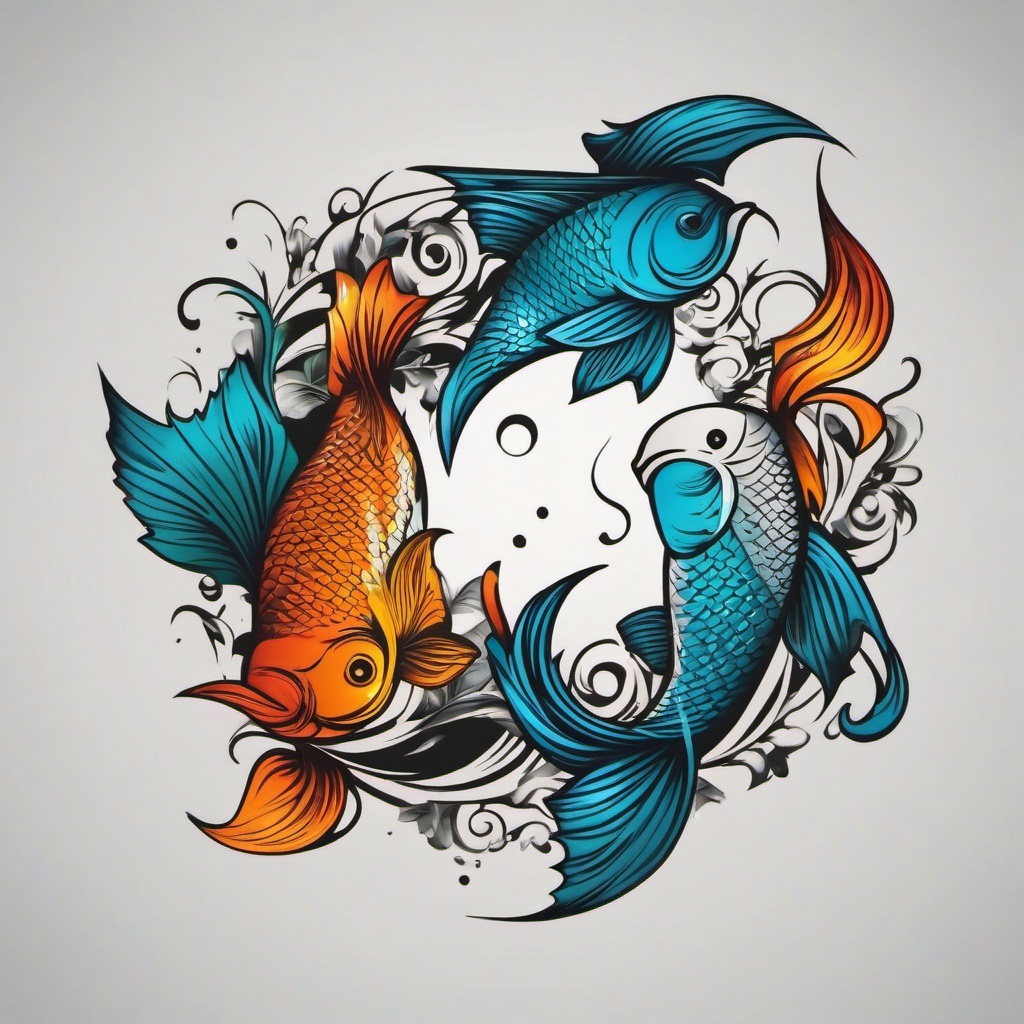 cool pisces tattoo  simple vector color tattoo