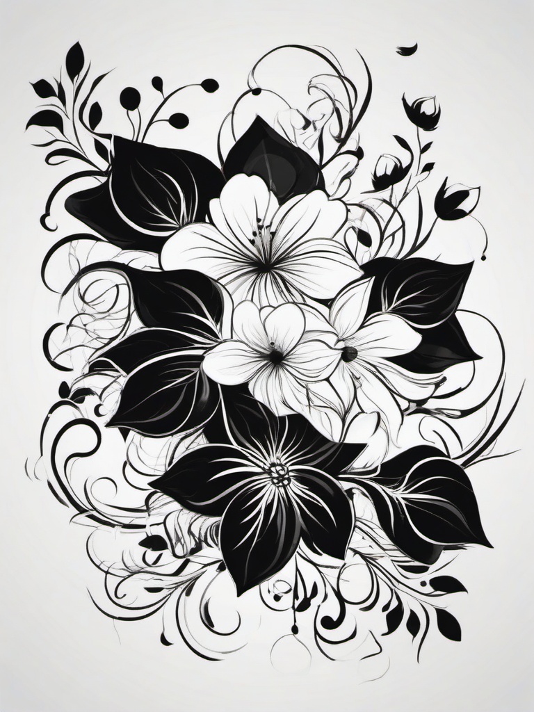 Black Flower Tattoo-Embrace of dark and artistic beauty with a black flower tattoo, symbolizing mystery and unconventional elegance.  simple vector color tattoo