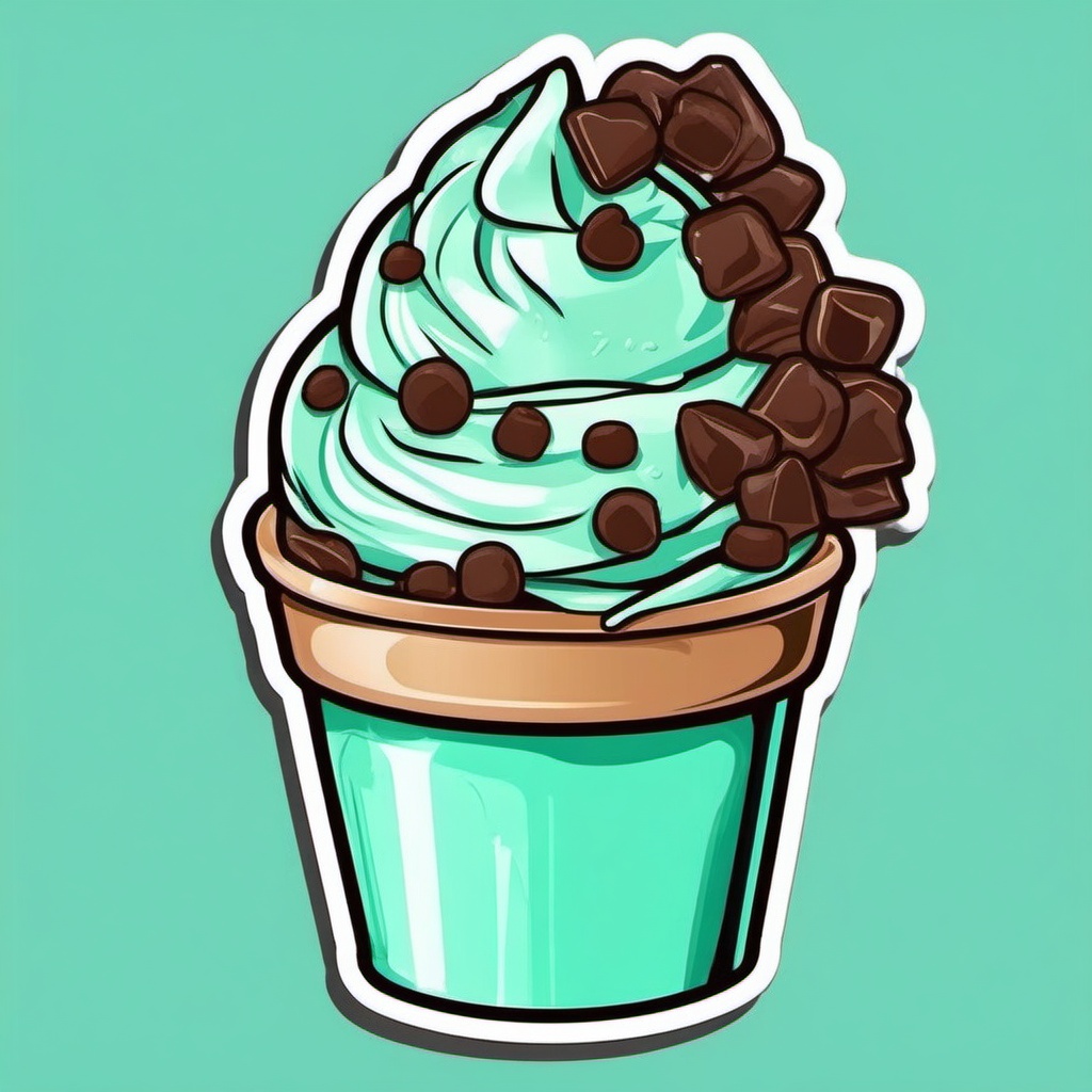 Mint Chocolate Chip Ice Cream sticker- Creamy mint-flavored ice cream studded with chocolate chips. A classic and refreshing frozen treat for ice cream lovers., , color sticker vector art