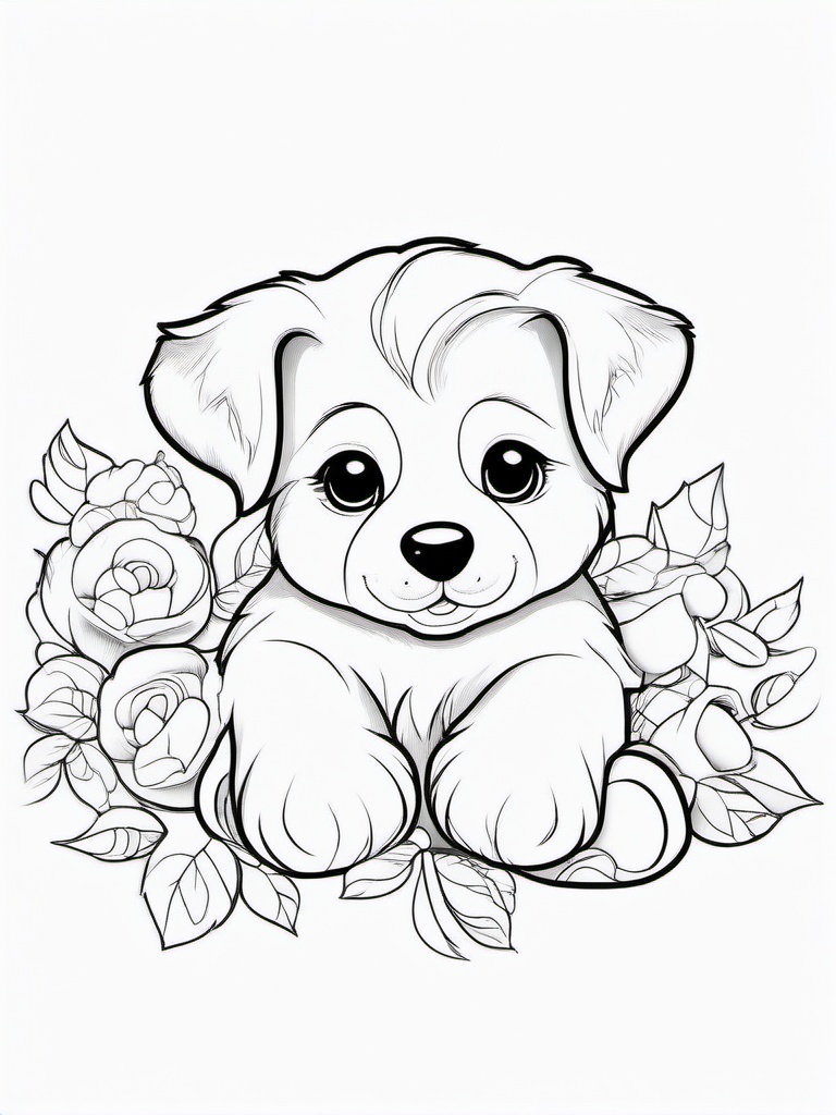 Puppy with a Teddy Bear Coloring Pages - Sweet Puppy Snuggling with a Toy  minimal black outline printable sheet, coloring page